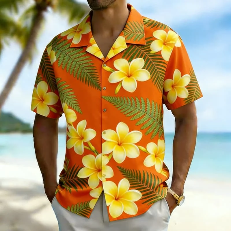 

Men's Classic Hawaiian Floral Print Short Sleeve Button Down, Versatile Summer Shirt For Beach Vacation And Daily Wear