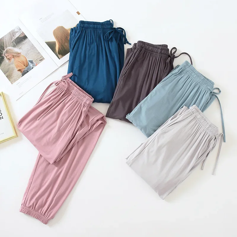 Pantalones japoneses de nuevo estilo para el hogar para mujer, pantalones finos de modal holgados de talla grande de color sólido para primavera y