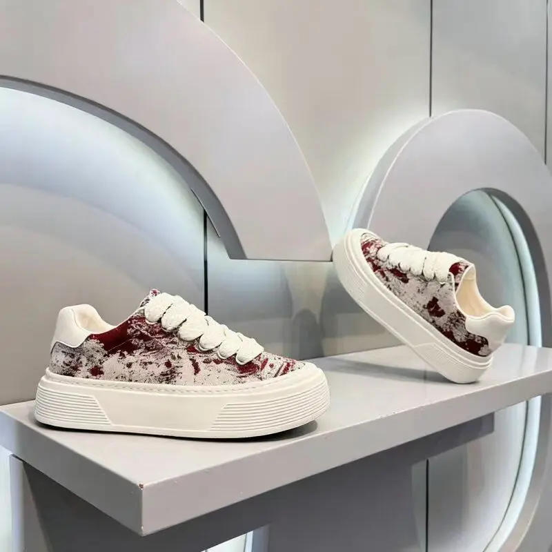 Men's 2026 Summer Ink Pattern Canvas Sneakers Lightweight Soft Sole Casual Student Street Style Trendy Board Shoes