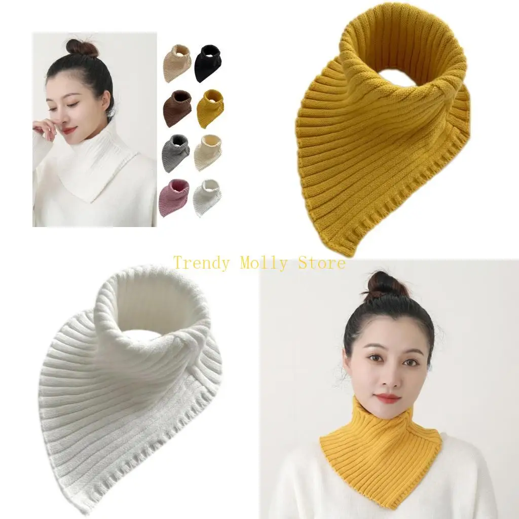 

N5KB Women Rib Knit Turtleneck Faux Collar Autumn Winter Detachable Triangular Scarf