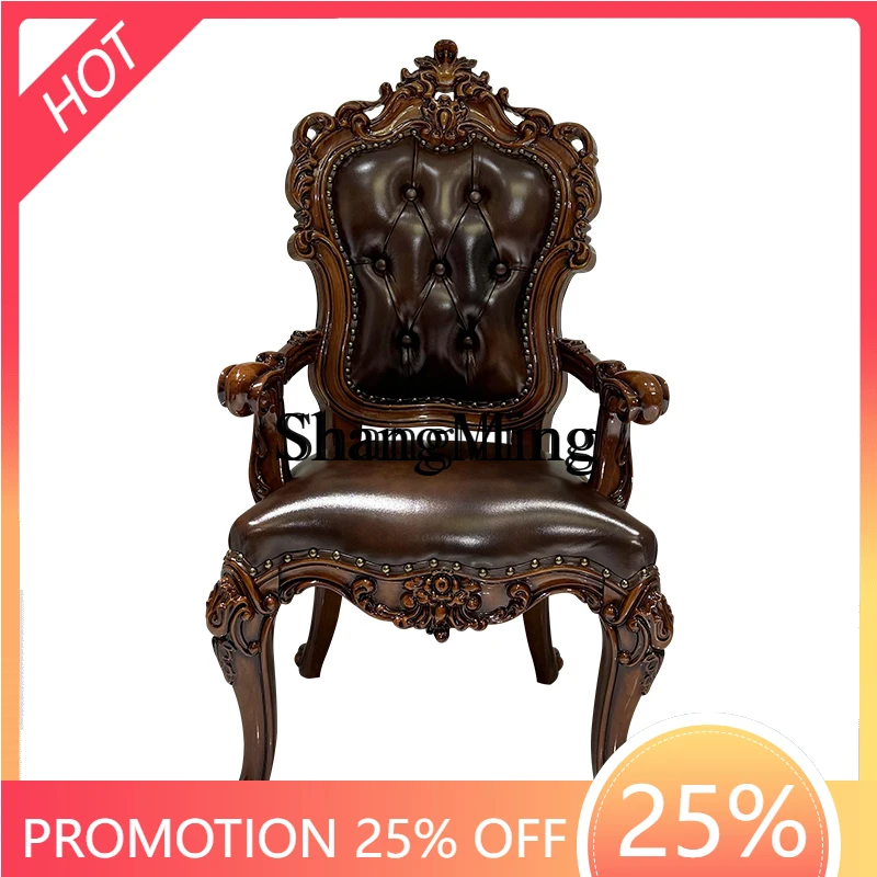 

CL with armrest solid wood carving flower small round table living room study combination household back chair