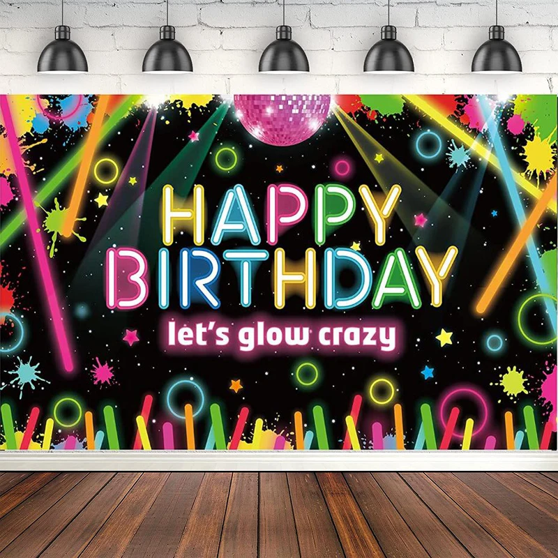 

Photography Backdrop Neon Let Glow Party Banner Decorations Neon Glow Themed Birthday Party Background Photo Booth Sign Supplies