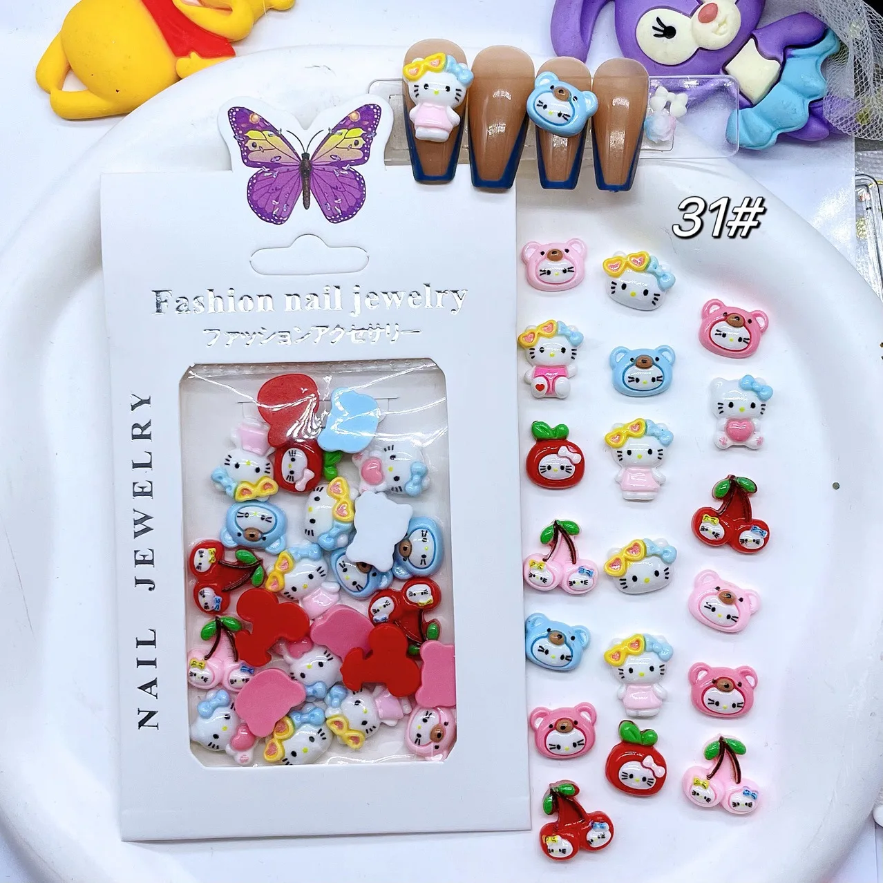 20Pcs Cute Cartoon Hello Kitty Nail Charms DIY Nail Art Accessories Featuring Cats and Stars for a Charming Manicure Look