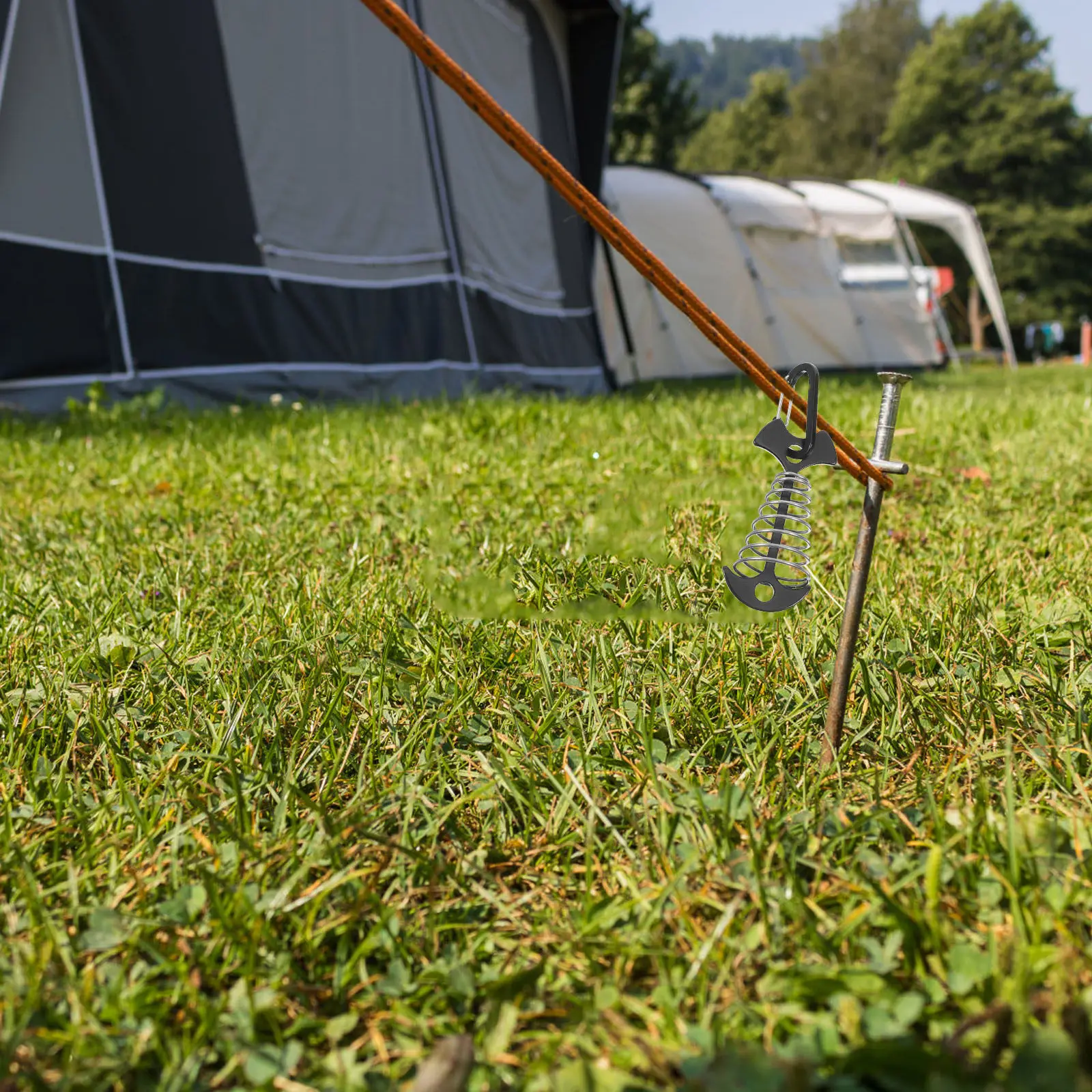 4Pcs Fish Bone Tent Pegs Extended Spring Anchors Quick Install Camping Tent Rope Tighteners Accessories for Outdoor Hiking