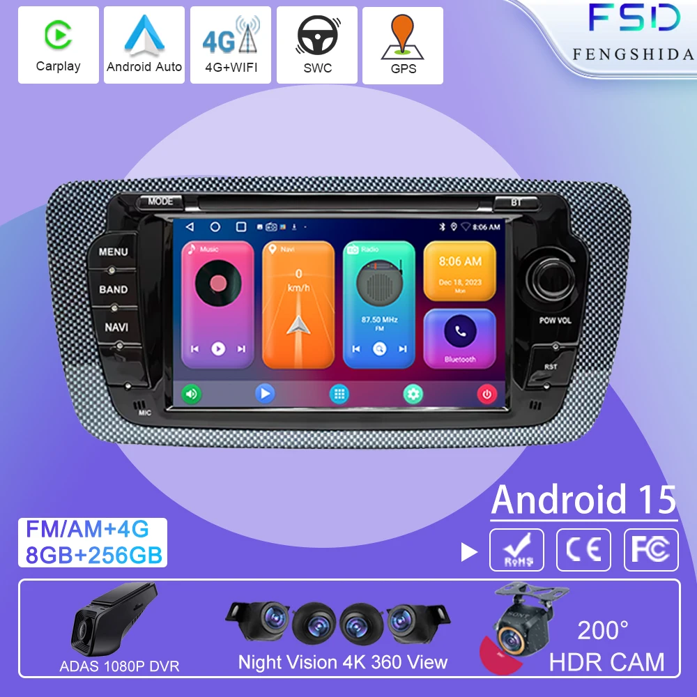 Беспроводной CarPlay Android Auto для Seat Ibiza 6j 2009-2013 Автомобильный радиоприемник 4G WiFi Мультимедийная GPS-навигация 7-дюймовый головное устройство Стерео 2did