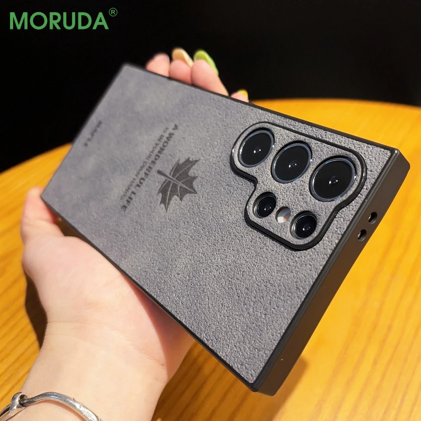 Fashion Maple Leaves Leather Phone Case for Samsung Galaxy S25ultar S24 S23 S22 Ultra Plus Slim Shockproof Cover Lens Protection