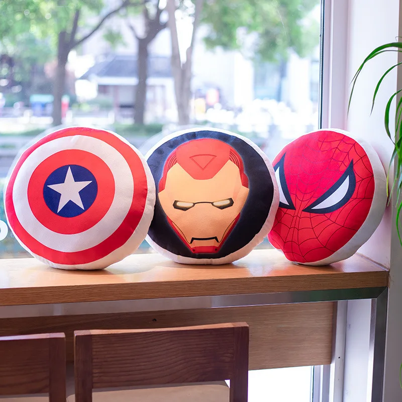 

Anime Peripheral Marvel Avengers Round Pillow Captain America Shield Spider Man Plush Cushion Q-Version Cute Gift