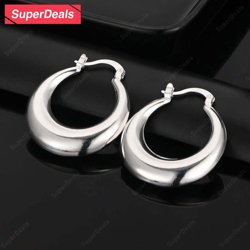 

SuperDeals 925 Sterling Silver Smooth Round Creative Crescent Hoop Earrings Women Fashion Charm Jewelry Birthday Party Gift