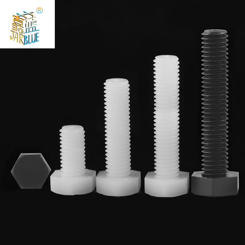 Black/ White Nylon Hexagonal Head Screw Plastic Insulated Bolt M3 M4 M5 M6 M8 M10 M12