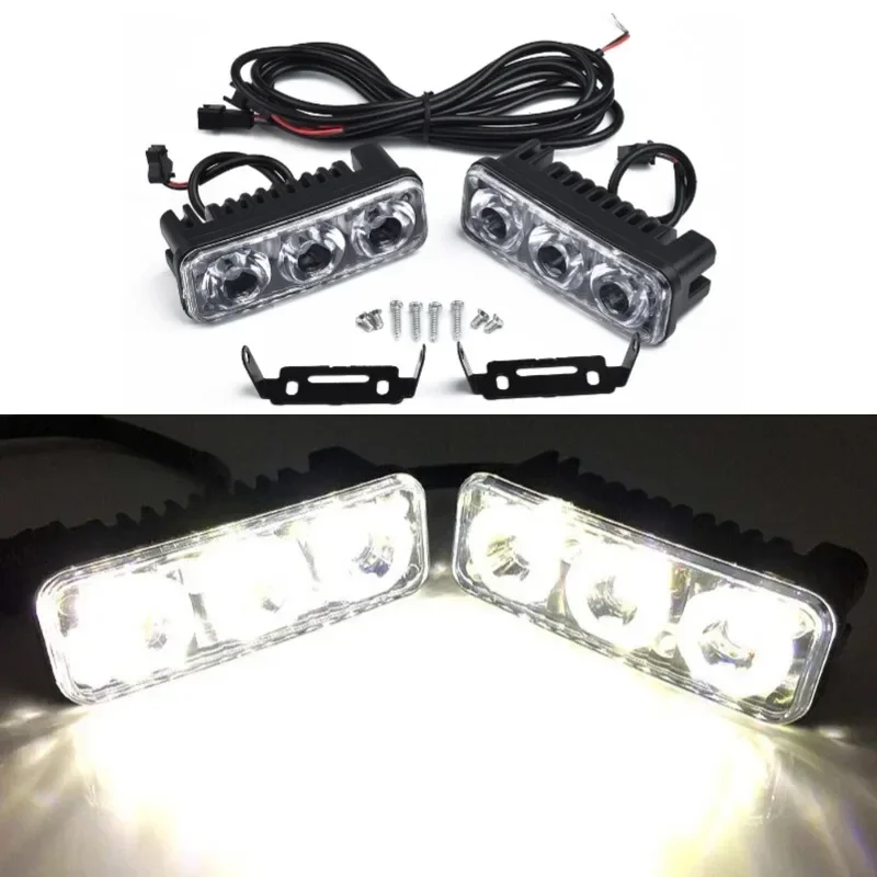 2PCS 9W 3 LED Car Work Light DRL Spotlight High Bright Waterproof Auto Offroad SUV Truck Headlights Driving Lamp 12V 6000K