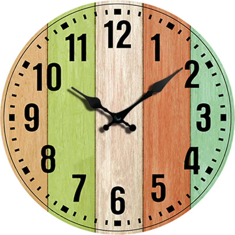 Reloj de pared redondo de madera de grano de madera colorido, reloj de pared para decoración del hogar, sala de estar, dormitorio, cocina, reloj de cuarzo silencioso de 30cm