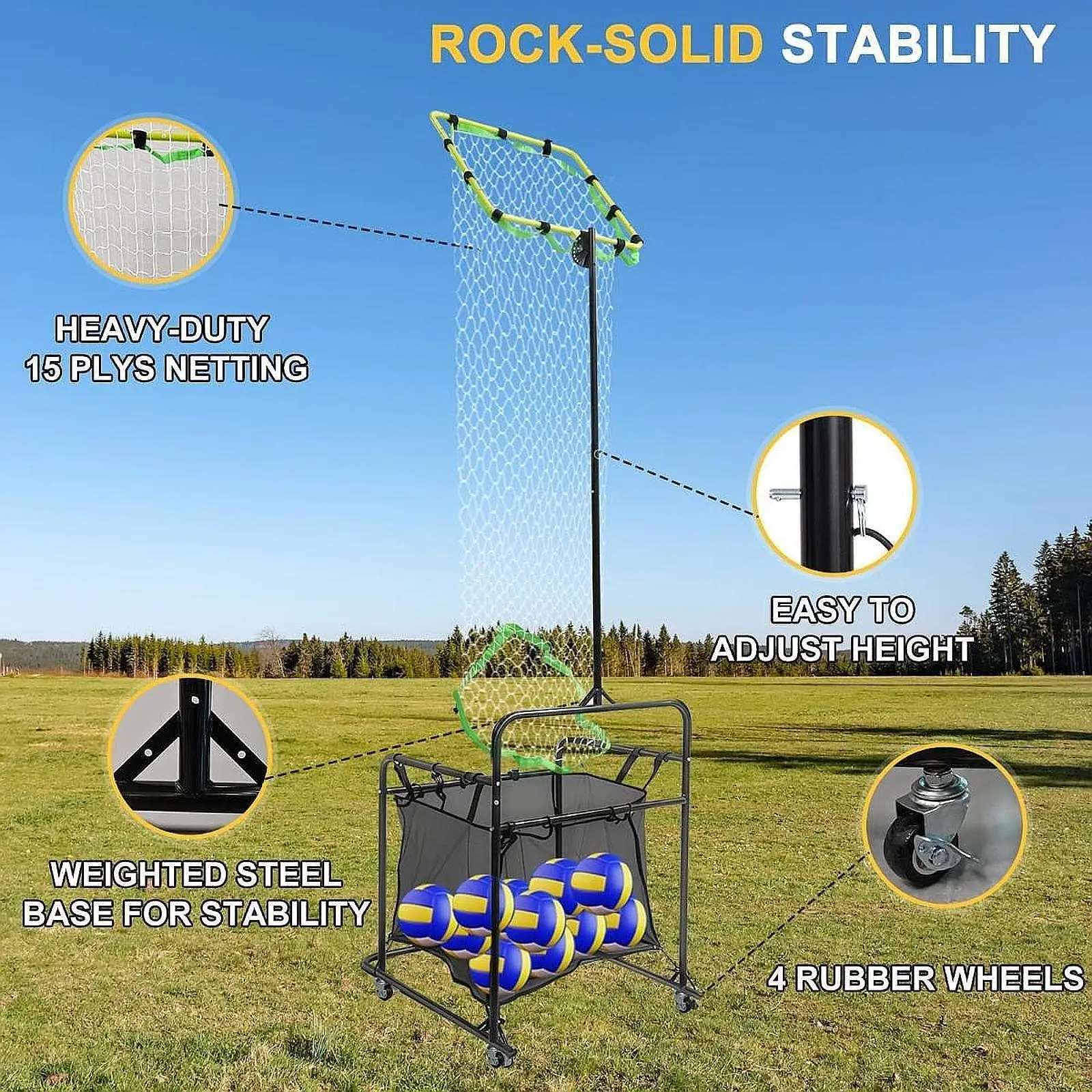 

Сетка для тренировок по волейболу, тренировочное оборудование для волейбола, простое в использовании, с тележкой, легко разбирается, портативное, для отработки ударов и подач