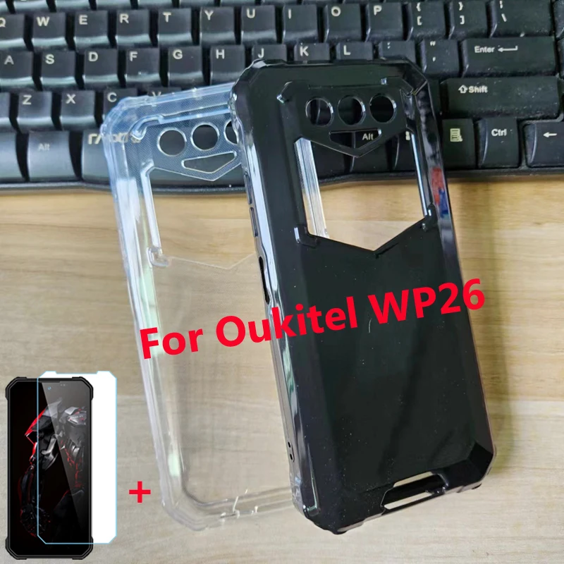 2in1 Tempered Glass For Oukitel WP26 Case Silicon Bumper Etui Soft TPU Transparent Phone Case For Oukitel WP26 WP 26 Glass Cover