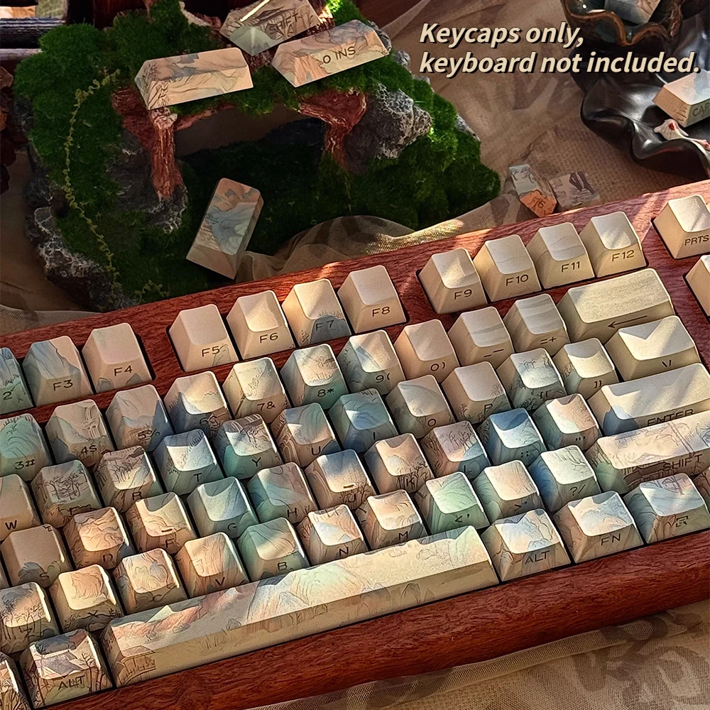 New PBT Keycaps 120Key, Cherry Profile PBT 5-Side Sublimation Side Print Translucent Anti-Wear Keyboard