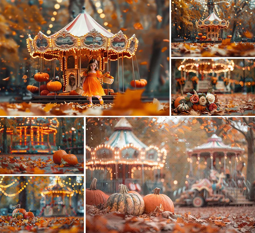 Mehofond 写真撮影の背景秋カボチャカルーセル子供の誕生日パーティーケーキスマッシュポートレート装飾背景写真スタジオ