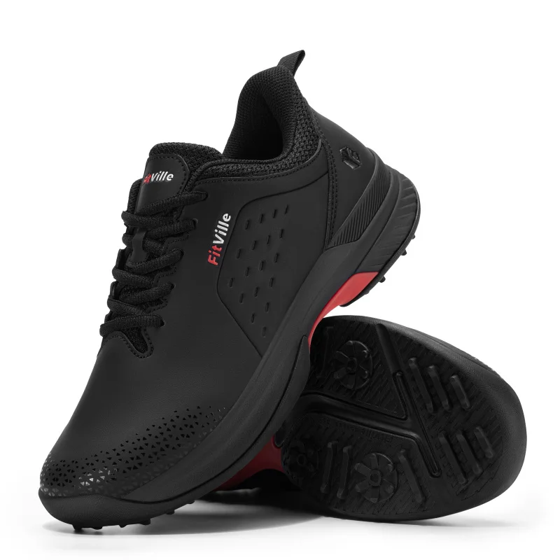 FitVille Extra Wide Men'S Golf Shoes Waterproof, Professional No-Slip Spiked Sport Shoe With Arch Support For Wide Feet