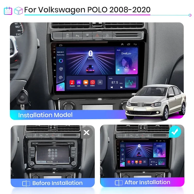 2din Android 10 Car Radio Multimedia Player Carplay Auto  WIFI BT DSP GPS Navigation For VW Volkswagen POLO 5 sedan 2008-2020