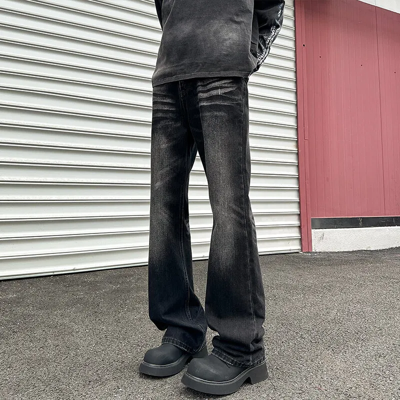 Men's Jeans Retro Autumn New Loose Fit Washed Micro Flare Denim Pants for Big Size Man Pants