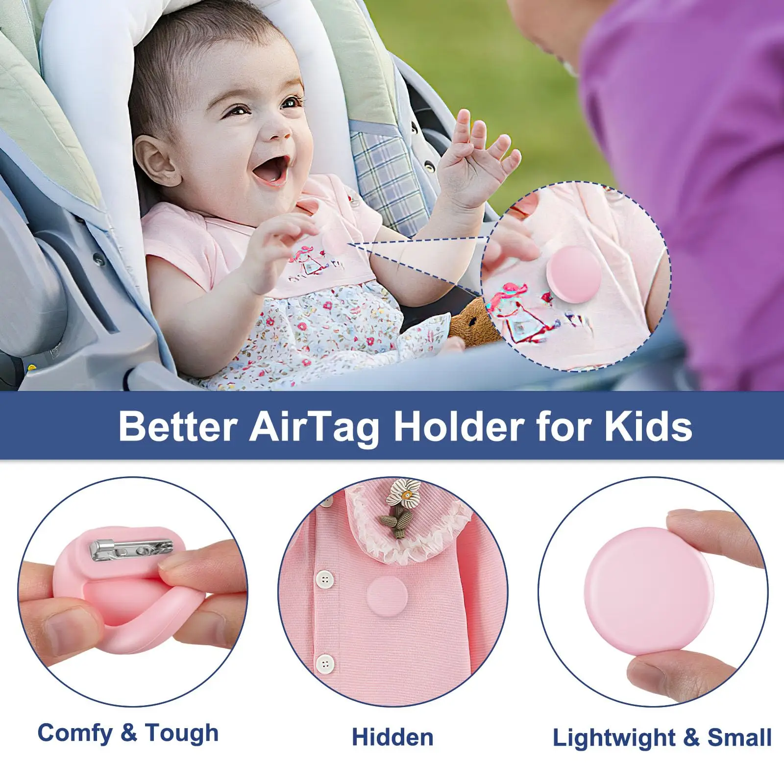 Silicone Airtag Holder for Kids with Safety Pins AirTag GPS Tracker Case for Children Elderly Hidden Inside Clothes Shoe Backpac