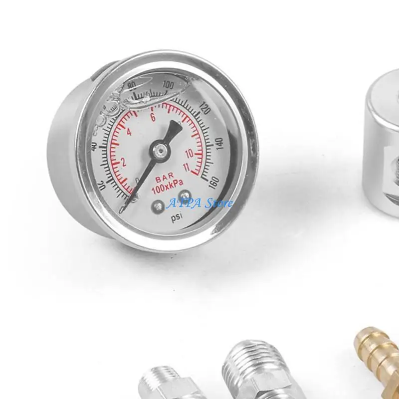 

U13C Universal Car Truck Pressure Gauge Liquid 0-160Psi 1/8 Npt with Adaptor