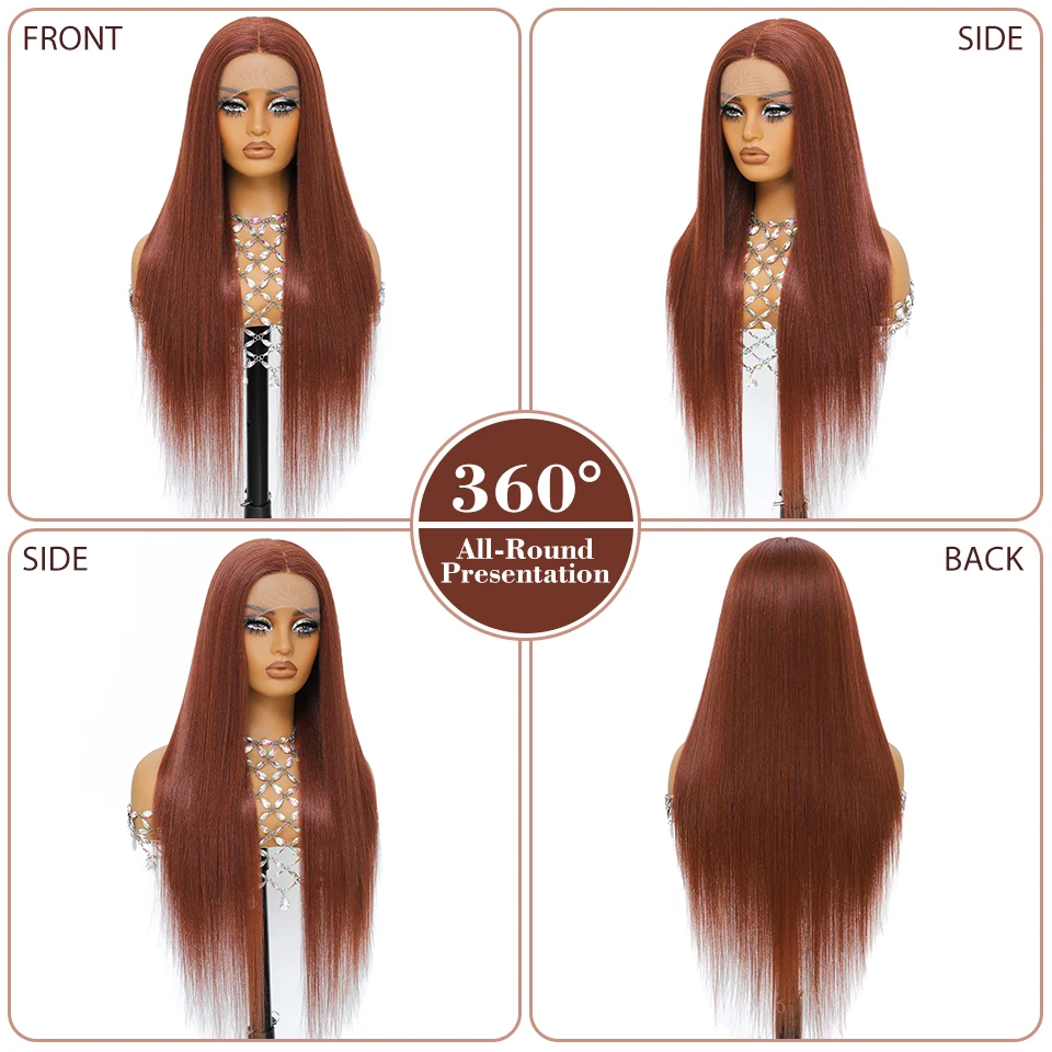 30-дюймовый прямой парик фронта шнурка, синтетический Т-образный парик 13x5x1, длинные парики шнурка, термостойкое волокно, омбре, рыжий, медь, фронтальные парики шнурка