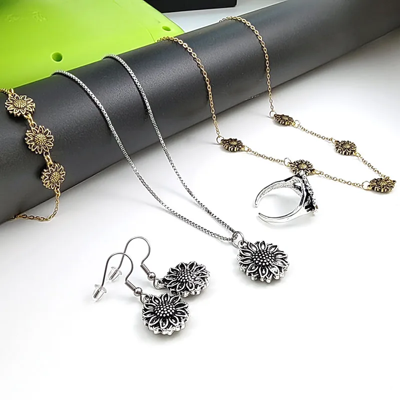 Sunflower Jewelry sets Flower Necklace Boho Jewelry Hippie Ring Floral Earring Wildflower Flower Jewelry