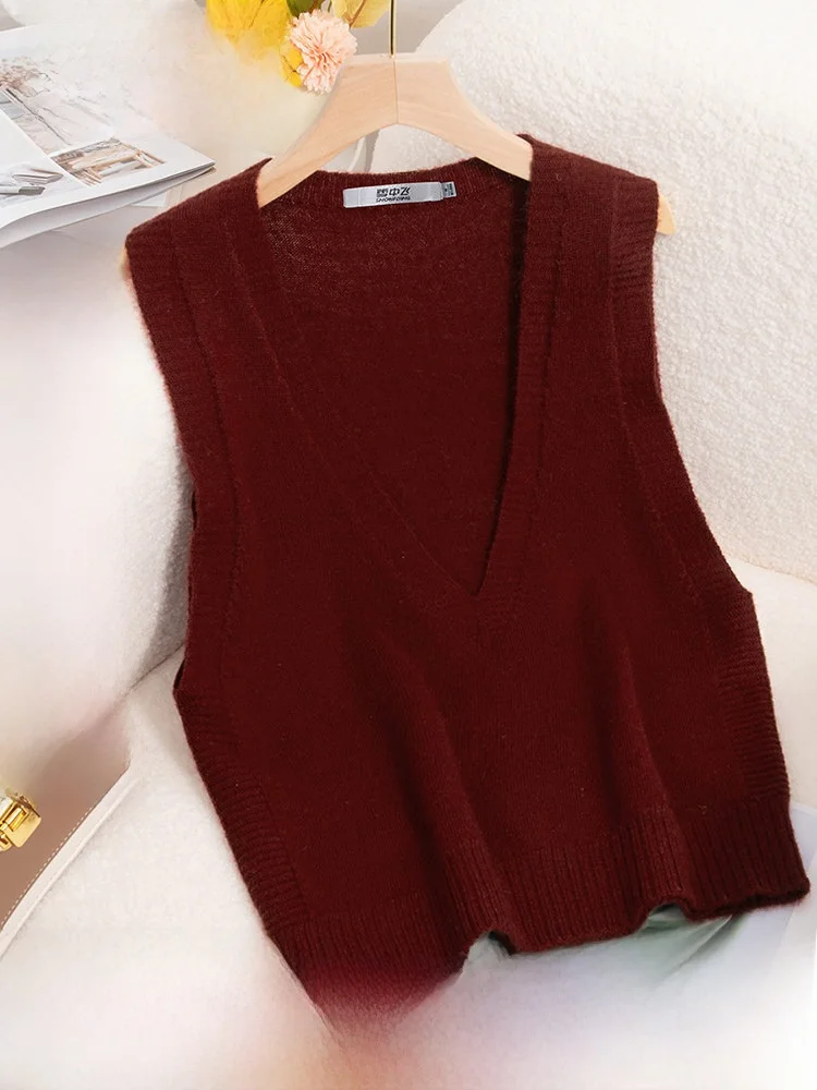 

Snow mid Fly 00 Wool Vest Women's Casual Inner Wear Layering Pure Color Versatile Autumn Winter Knitted Sweater Soft V Ne