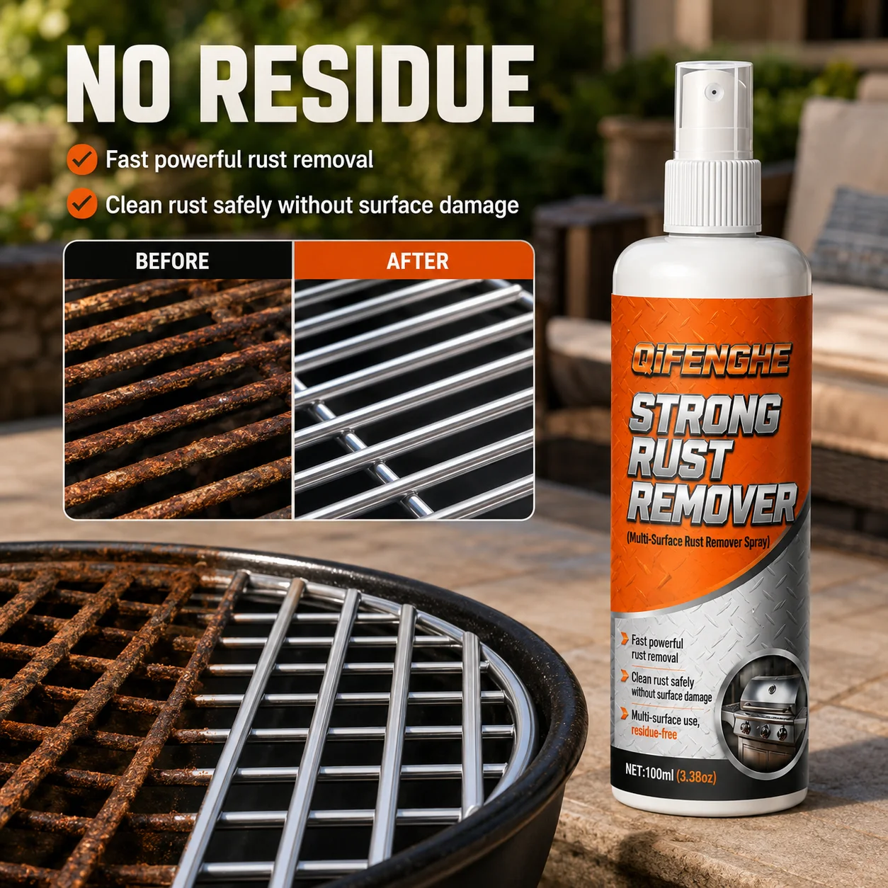 QIFENGHE Rust Terminator Spray Strong Remover Remove Rust Oxidation Safe Clean Multi Surface For Car Tools Machinery Home Pipes