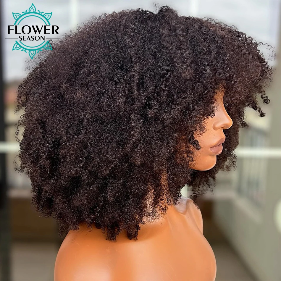 Kinky Curly Wigs With Bangs 200 Density Brazilian Afro Kinky Curly Human Hair Wigs Scalp Top Full Machine Made Wig for women