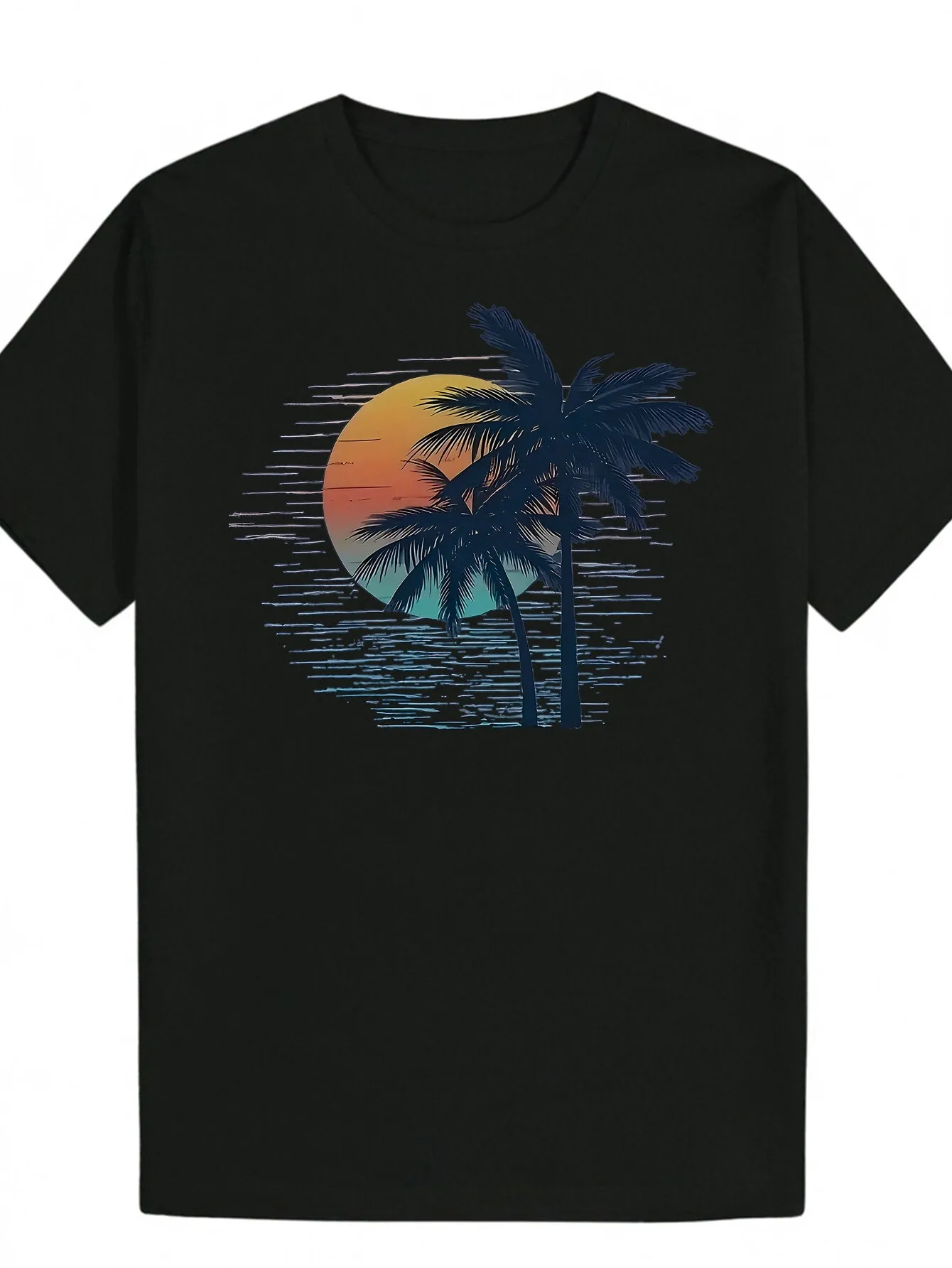 

Men's Tropical Palm Tree Sunset Black T-Shirt