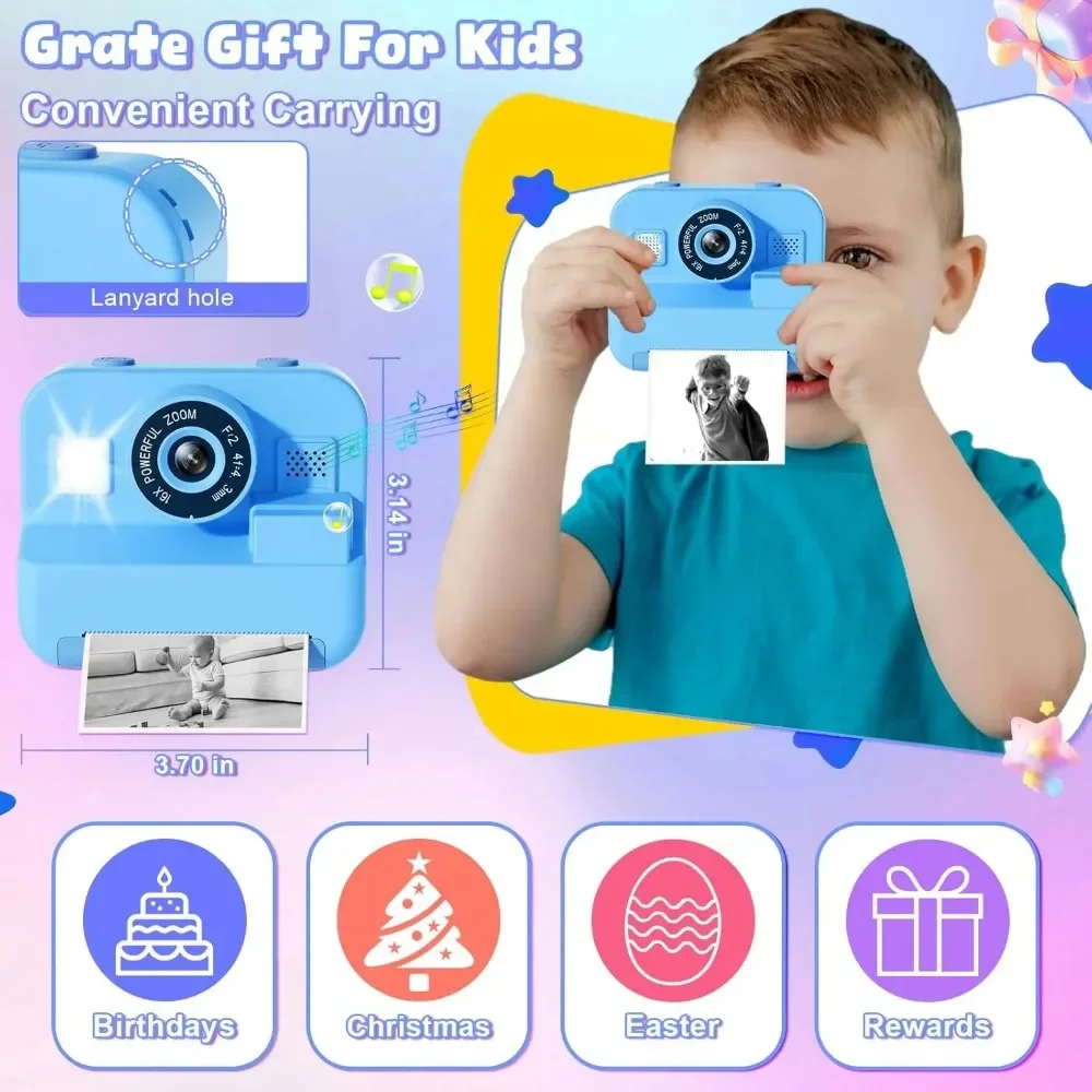 Kids Camera Instant Print 32G Card – Portable Photography and Instant Printing for Kids – Educational Gift for Boys and Girls