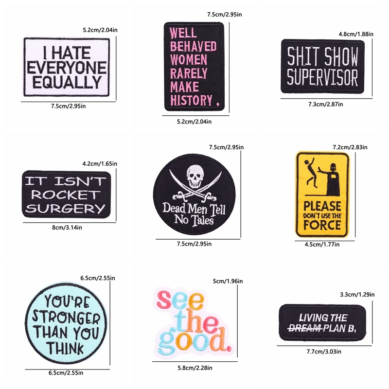 10PCS Cartoon Letter Slogan Embroidered Applique Patch Iron On Patches For Clothing Jackets Backpack Sew Embroidery Badges DIY