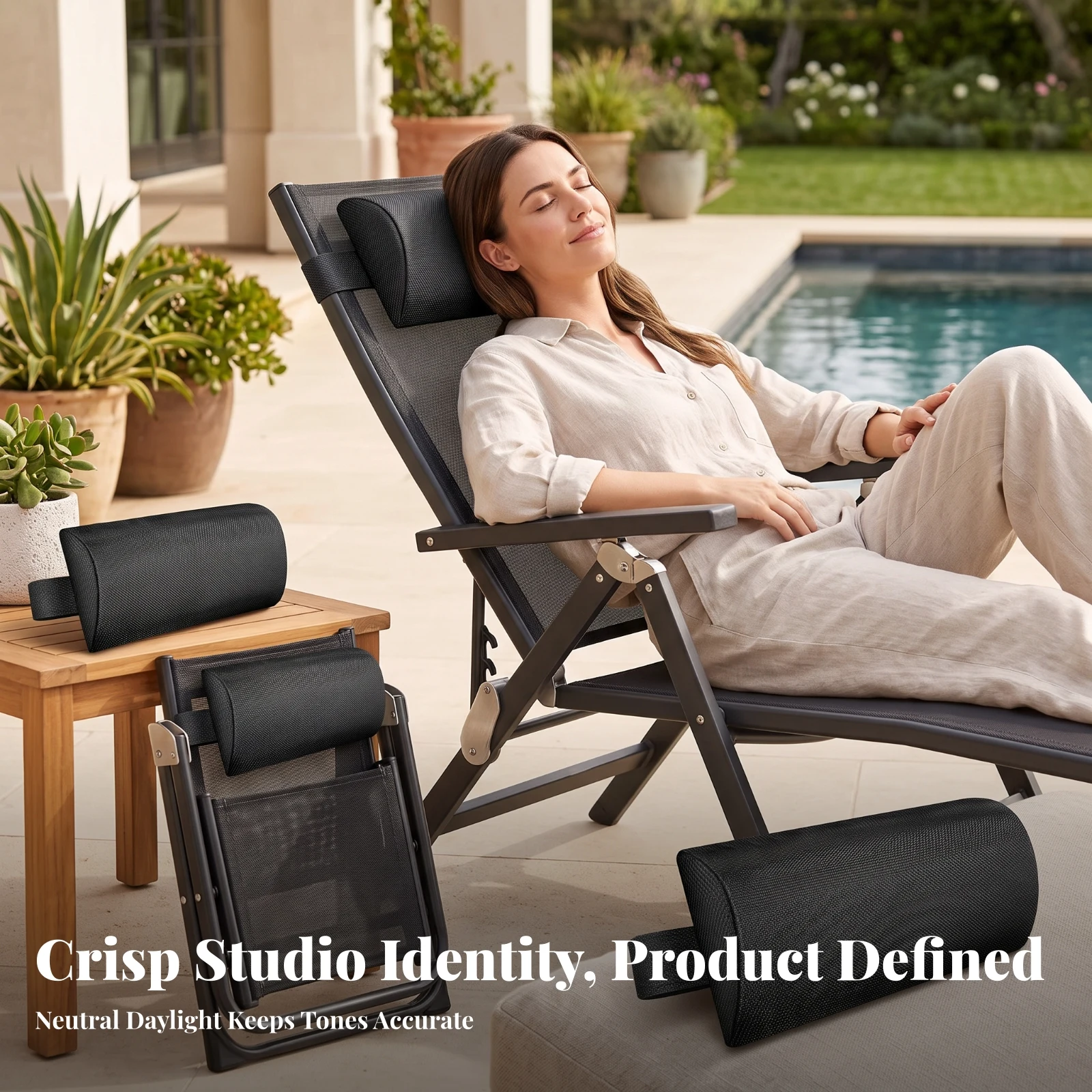 4 Pieces Recliner Pillow with Strap Portable Headrest Cushion with Adjustable Strap Head Cushion Textured for Patio Lounging