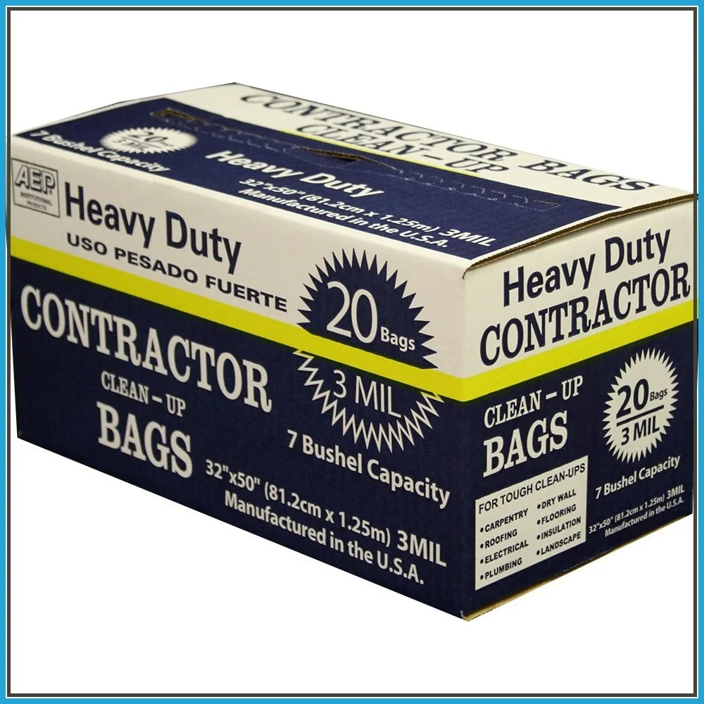Heavy Duty Contractor Bags, 32" x 50", 3 mil, Pack of 20 - Extra Strong Trash Bags for Construction & Cleanup