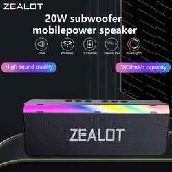 ZEALOT S72 20W Wireless Speakers, Dual Pairing, RGB light, 3000mAh Battery, Charging Cable, Booming bass.