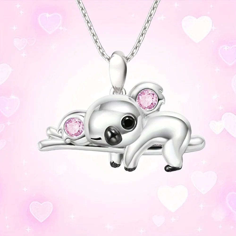 Modische süße faule Cartoon-Koala-Intarsien, exquisite Strass-Anhänger-Halskette für Frauen, perfektes Geschenk für Mädchen und Frauen