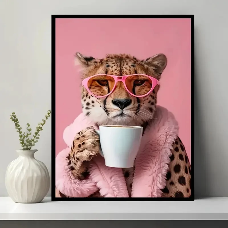 Reichhaltige und charmante Katze, die Kaffee trinkt, Wandkunstdrucke, Leinwandgemälde, Poster, Bild für Wohnzimmer, Esszimmer, Spielzimmer, Heimdeko