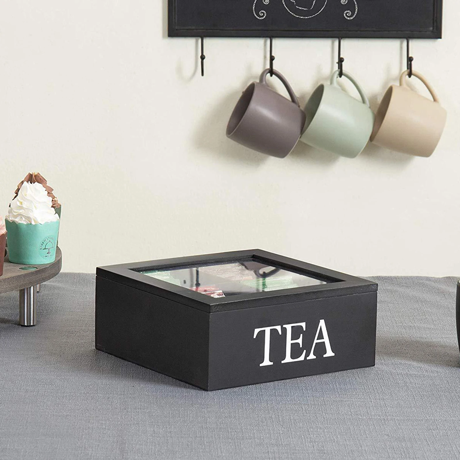 Retro Tea Bag Organizer with Viewing Window Kitchen Cabinets Home for Sugar Kitchen Coffee Tea Bag Storage Holder Organizer