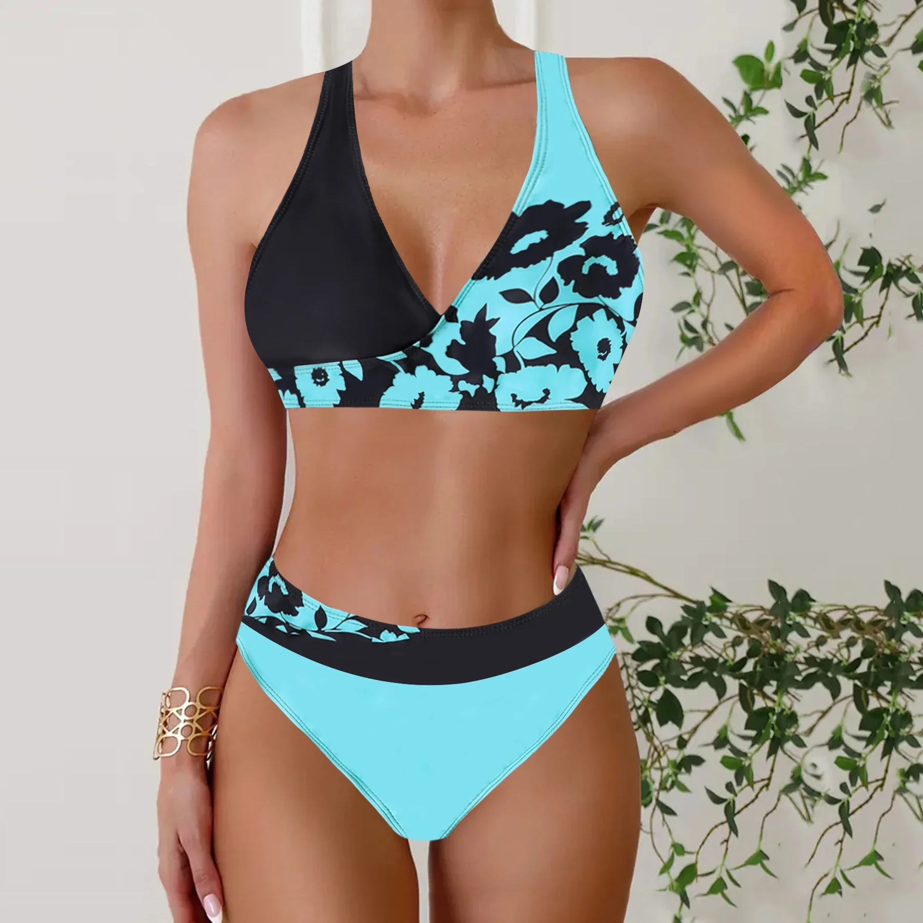 Two Piece Women's Tropical Print Bikini Set Summer Vacation Swimsuit Lady Print Tankini Tops  Summer Beach Swimwear