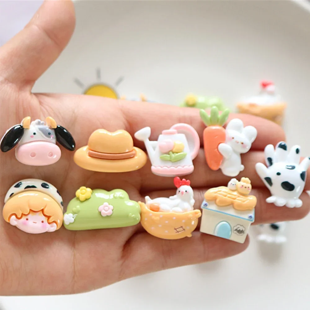 10PCS Kawaii Shiny Animal Farm Miniature Flat Back Resin Cabochons For Hairpin Scrapbooking DIY Home Decor Craft Accessories