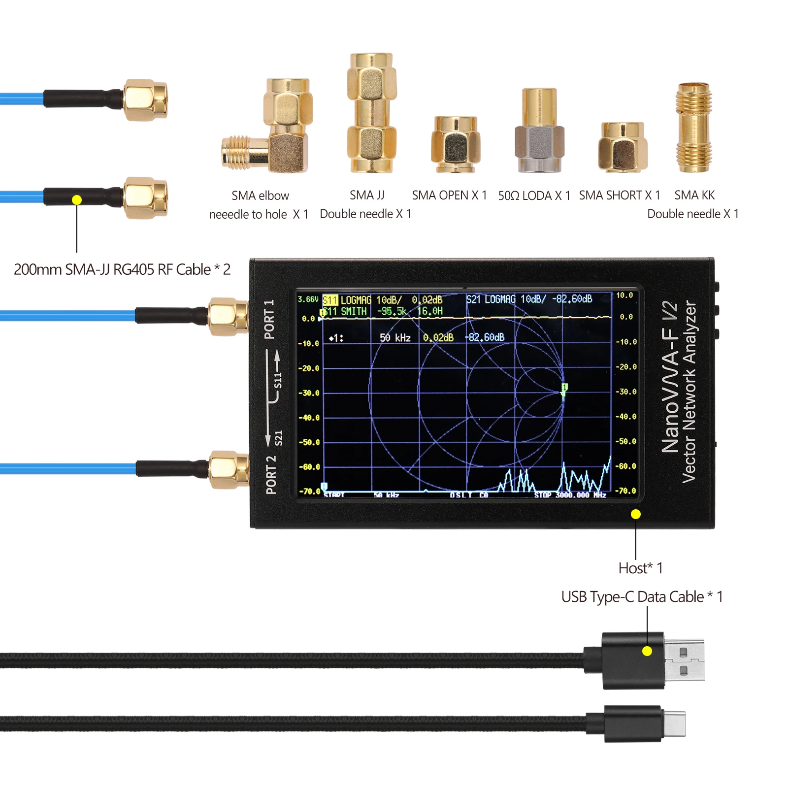 S-A-A-2 NanoVNA-F V2 3G Vector Network Analyzer Antenna Analyzer 4.3 Inch Display Short Waves HF VHF UHF Measure Duplexer Filter