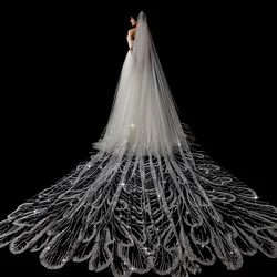 Glitter Wedding Veils for Bride 2023 Sparkling Sequin Wedding Accessories 3.5 Meters Cathedral One Layer Wedding Veil with Comb