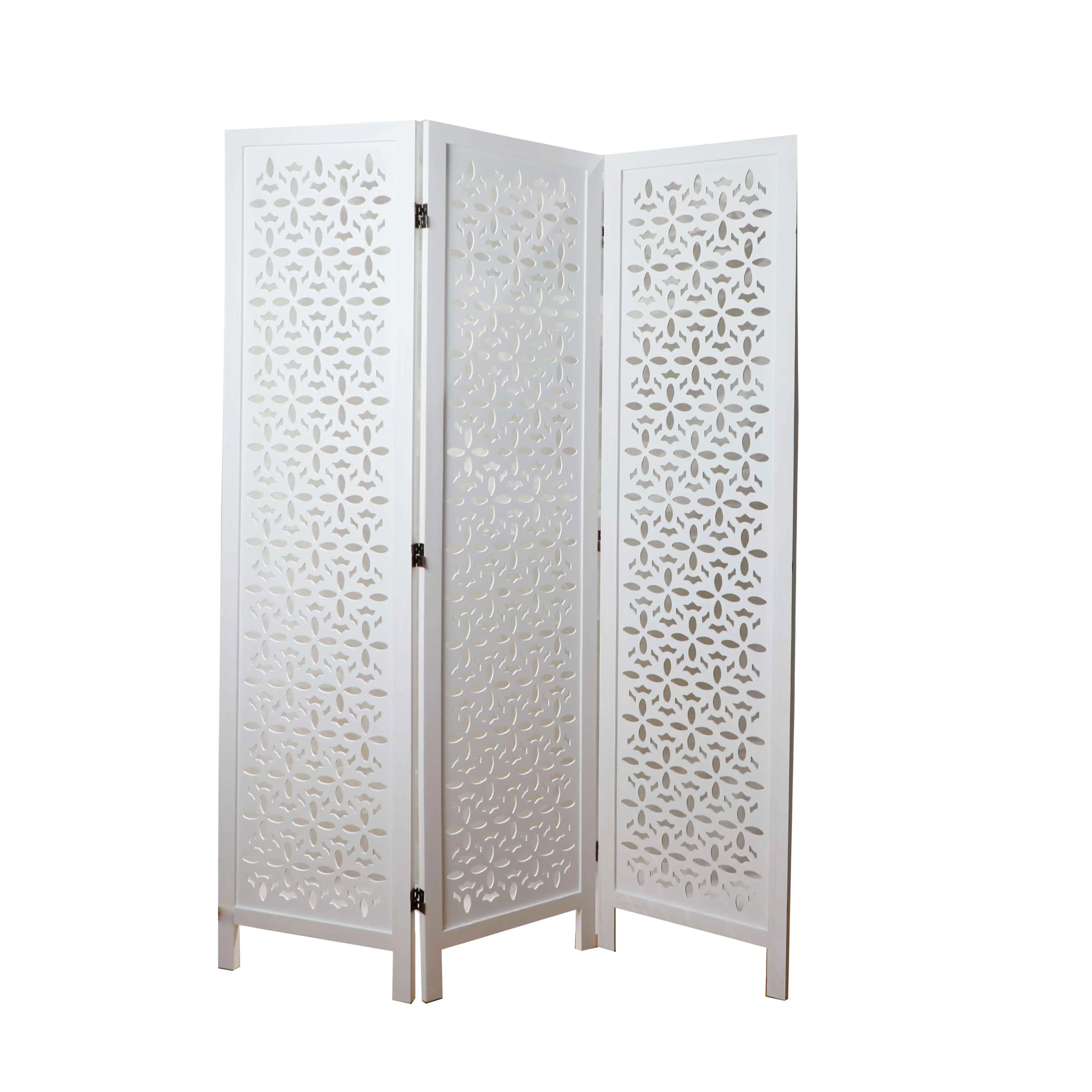 

2026 White color Movable Partition Wall wood carved design Rattan Handcraft Room Divider Screen