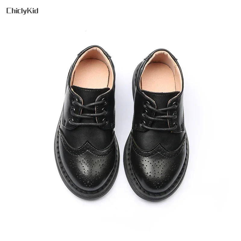 Boys Hollow Out Shoes Leather for Kids Party Wedding Dance Shoes Dress School Toddler Fashion Children Shoe Flat Black Brown