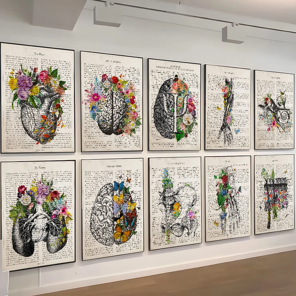 

Human Anatomy Of Flowers Poster Self-adhesive Art Waterproof Paper Sticker Coffee House Bar Room Wall Decor