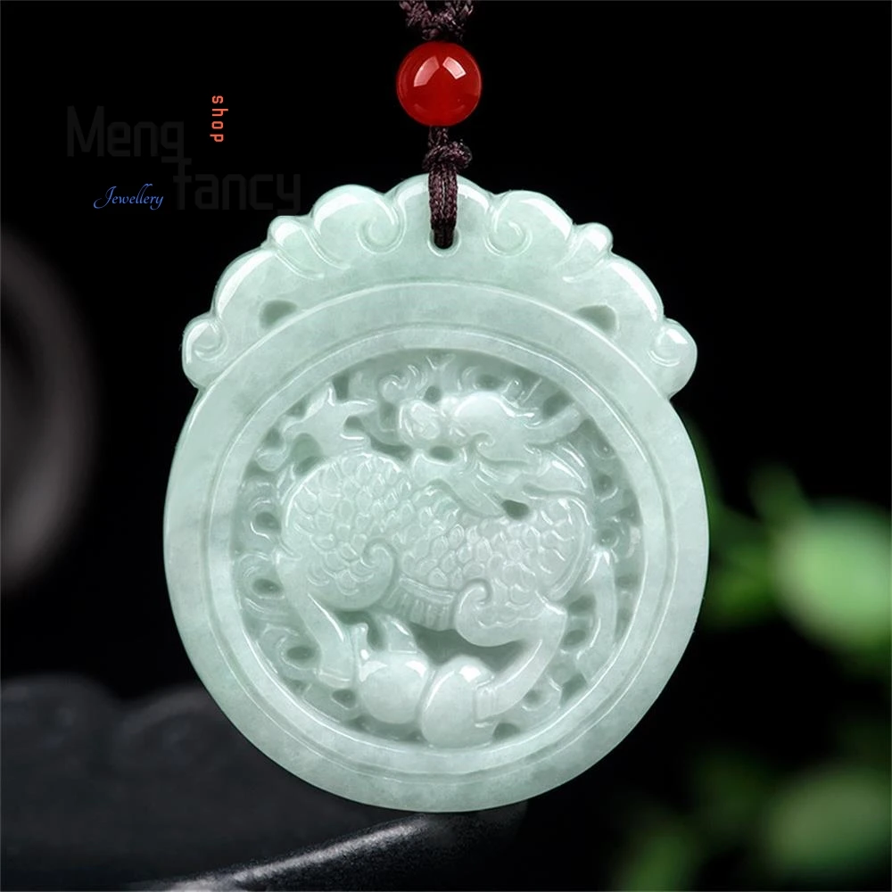 

Natural Myanmar A-goods Jadeite Through The Wealth Unicorn Send Blessings Ice Jade Pendant Mascots Handicraft Exquisite Jewelry