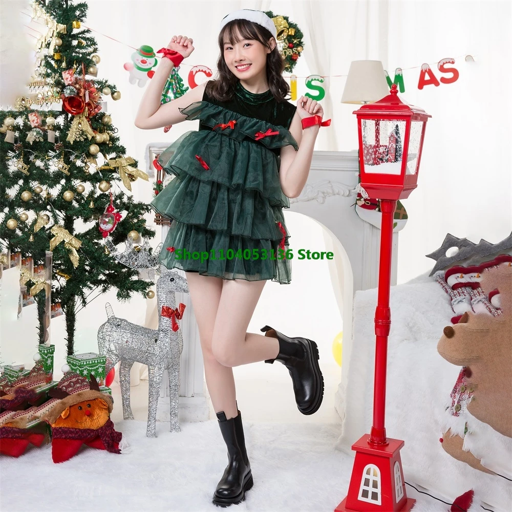 2024 Kerstkostuum Cosplay Anime Jurk Lolita Kawaii Holiday Party Danspak Groene Kanten Jurk Voor Vrouw Meisjes Aangepast