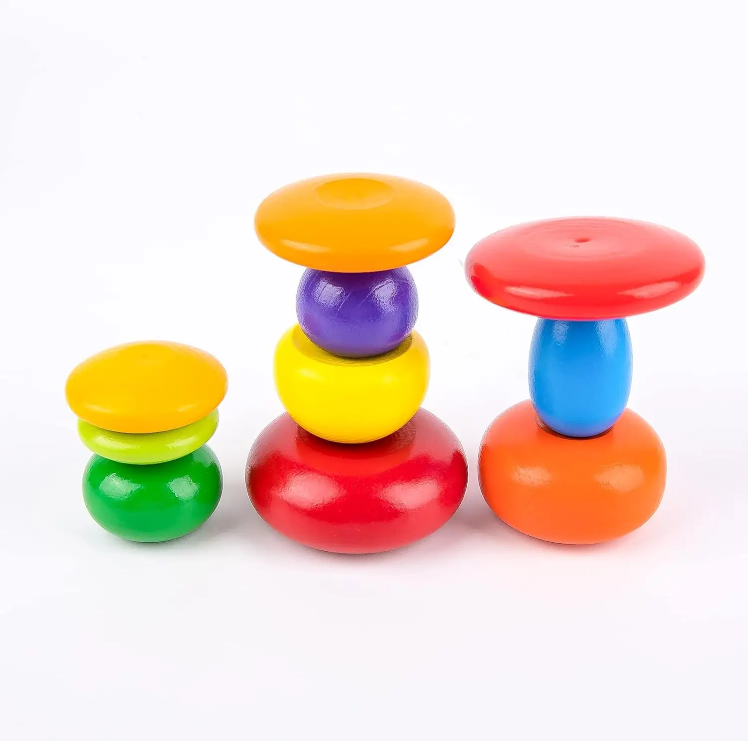 

Wooden Rainbow Stacking Stones 10Pcs Multi-Style Wood Sorting Balancing Rocks Blocks Montessori Educational Toys for Toddler Kid