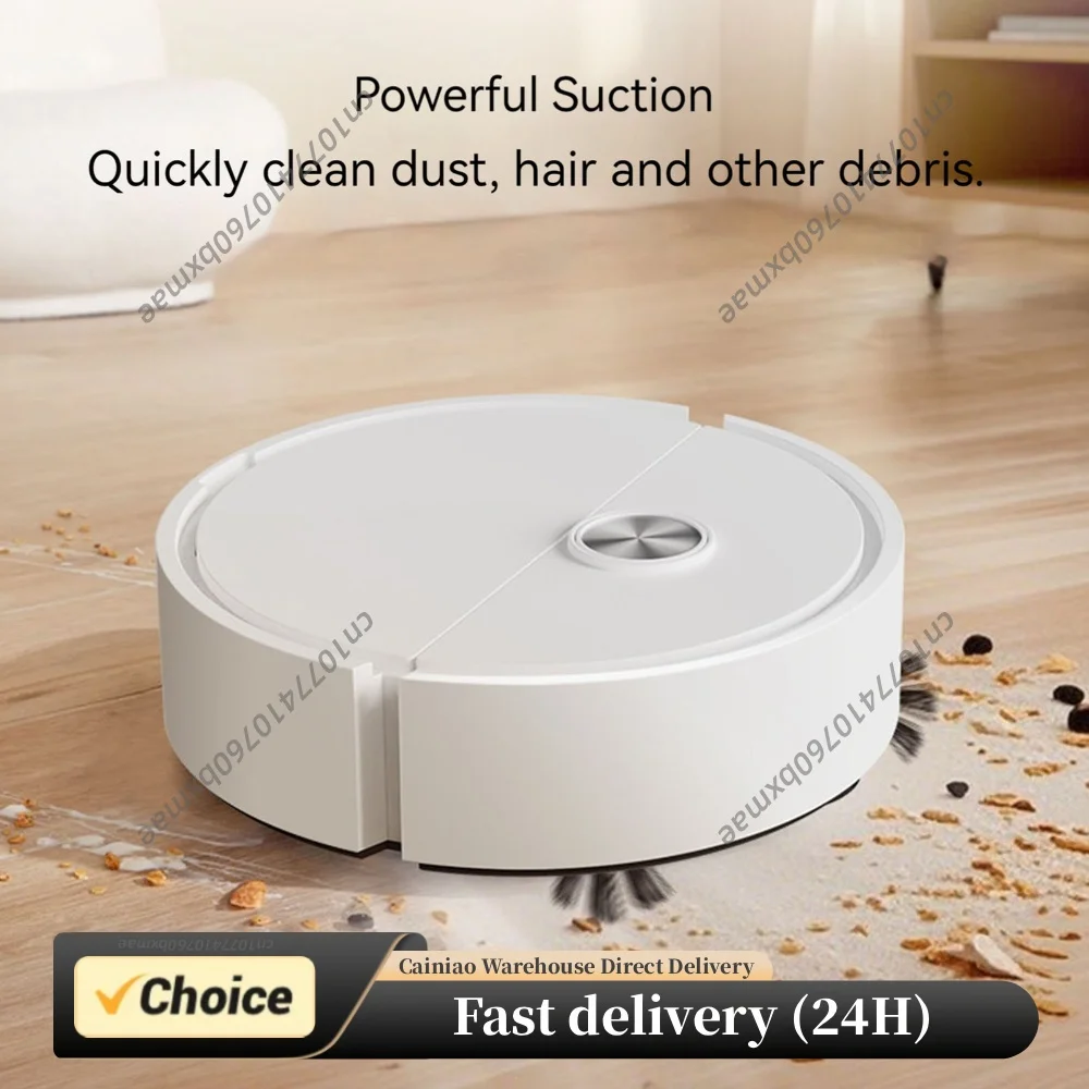 Robot aspirateur 3 en 1 rechargeable/à batterie, robot aspirateur et serpillière, forte aspiration, machine de nettoyage compacte pour poils d'animaux et saletés tenaces