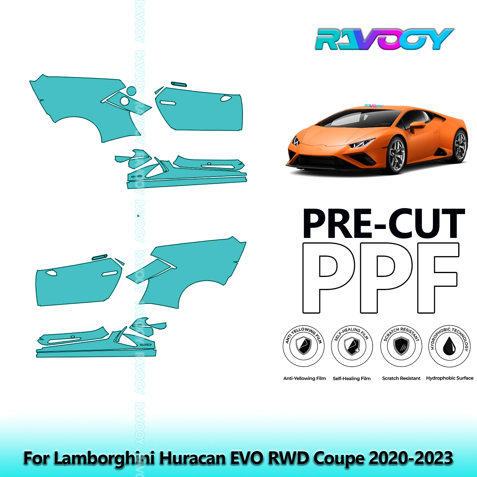 

For Lamborghini Huracan EVO RWD Coupe 2020-2023 8.5mil Pre-Cut PPF Door & A/B Pillar Kit TPU Paint Protection Film Set